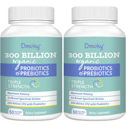 Dmeisy probiotics bottle showing 300B CFU for gut balance and immune support