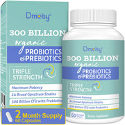 Dmeisy Probiotics bottle front view showing two-month supply for daily gut balance.