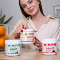 Doctor Danielle Gut Assist bottle-label highlights L-Glutamine and arabinogalactan benefits
