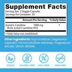 Doctors Best Acetyl-L-Carnitine bottle top cap shows dosing.