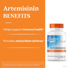 Doctor's Best Artemisinin label front emphasizes non-GMO, gluten-free, soy-free certification.