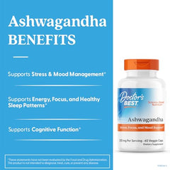 Doctor's Best Ashwagandha Sensoril label close-up showing Sensoril extract
