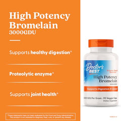 Doctor's Best Bromelain bottle front view showing 3000 GDU potency claim.
