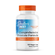 Doctor's Best Comprehensive Prostate Formula bottle label highlighting gluten-free vegetarian capsules