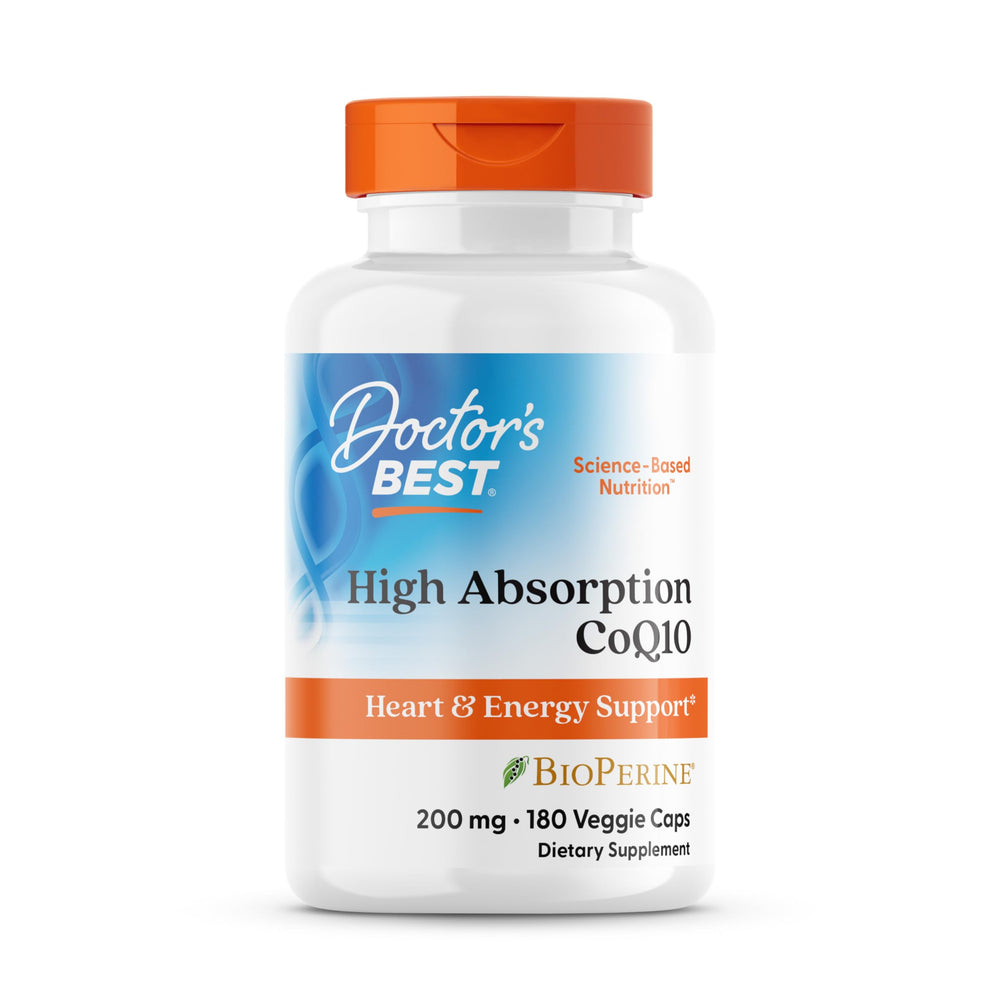 Doctor's Best CoQ10 bottle front with clear branding for heart and energy support.