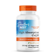 Doctor's Best CoQ10 bottle front view for heart support and quality ingredients.