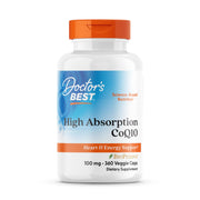 Doctor's Best CoQ10 bottle front showing high absorption formula and vegan caps.