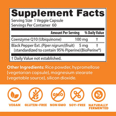 Etiqueta frontal de Doctor's BEST CoQ10 resaltando Bioperine