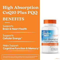 Doctor's Best CoQ10 Plus PQQ capsules prepared for daytime cognitive support.
