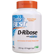 Doctor's Best D-Ribose bottle front with 120 vegan capsules for energy support.