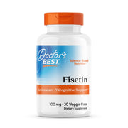Doctor's Best Fisetin with Novusetin bottle cap showing vegan capsules for daily antioxidant support