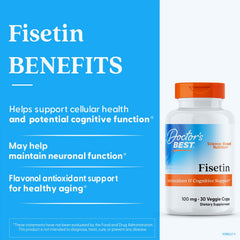 Front packaging of Doctor's Best Fisetin with Novusetin, non-GMO formula for clean nutrition
