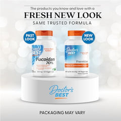 Close up of Doctor's Best Fucoidan 70% capsules ready for everyday use