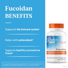 Label of Doctor's Best Fucoidan 70% highlighting vegan and gluten-free features
