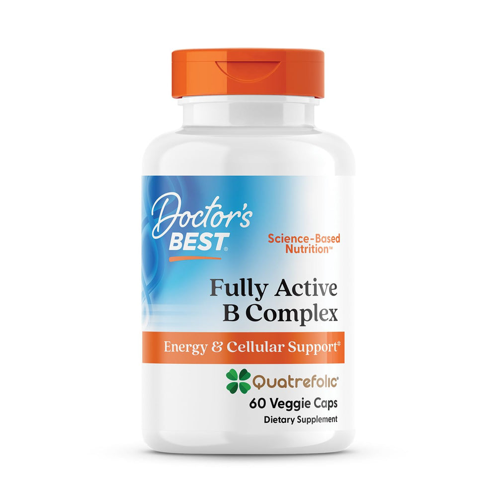 Doctor's Best Fully Active B Complex bottle shows energy support for daily life.