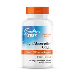 Doctor's Best High Absorption CoQ10 bottle front promotes heart support and energy.