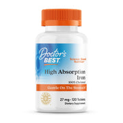 Doctors Best High Absorption Iron bottle pour showing easy daily dosing.