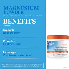 Doctor's Best high absorption magnesium powder label highlighting TRAACS chelation