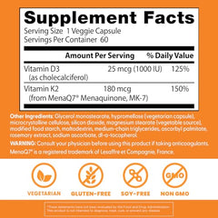 Doctor's BEST K2 MK-7 + D3 dosage chart image showing daily intake