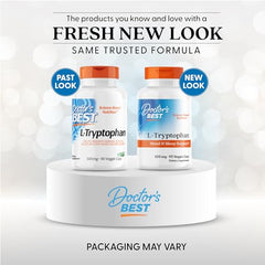 Closeup of Doctor's Best L-Tryptophan capsules highlighting vegan veggie caps