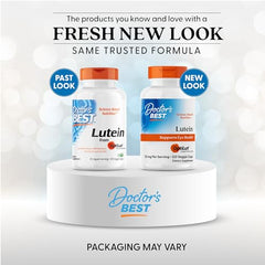 Doctor's Best Lutein capsules closeup emphasizes zeaxanthin for macular health