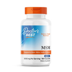 Doctors Best MSM bottle closeup highlighting purified MSM for joint comfort potential