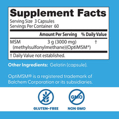 Label detail of Doctors Best MSM noting OptiMSM purity and joint support