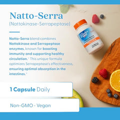 Doctor's Best Natto-Serra bottle side view shows vegan certification and batch info.