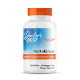 Doctor's BEST nattokinase bottle label highlighting pure nattokinase enzyme without vitamin K for circulatory support