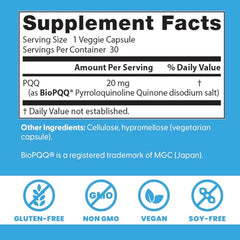 Doctor's Best PQQ bottle pour illustrating simple daily supplementation.