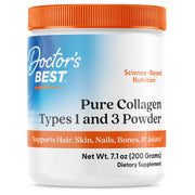 Doctor's Best Pure Collagen Types 1 & 3 bottle front for skin, hair, and nails support.