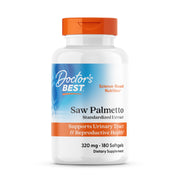 Doctor's Best Saw Palmetto softgels bottle front, gluten-free and non-GMO daily supplement.