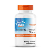 Doctor's Best sustained-release niacin bottle front view showing 8-hour release feature