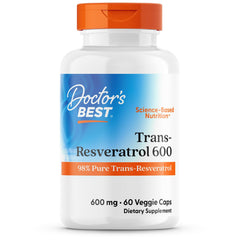 Doctor's Best Trans-Resveratrol 600 bottle label highlighting high potency.
