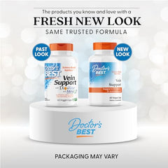 Doctor's Best Vein Support capsules close-up showing vegan veggie capsules for easy daily use.