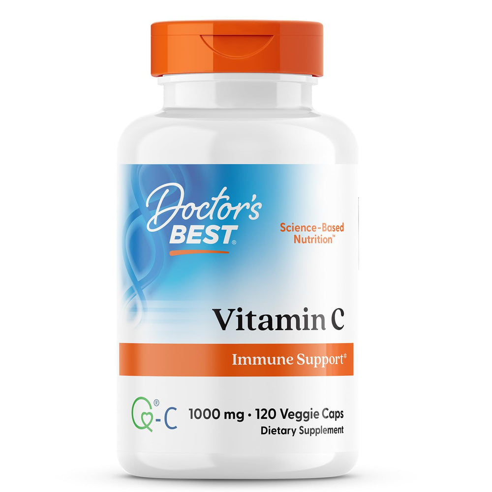 Doctor's Best Vitamin C with Q-C bottle label showing Scotland-sourced quality for daily immune support.