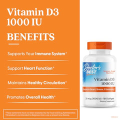 Doctor's Best Vitamin D3 label showing 1000 IU dosage details.
