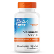 Doctor's Best Vitamin D3 5000 IU bottle showing strength for bone support