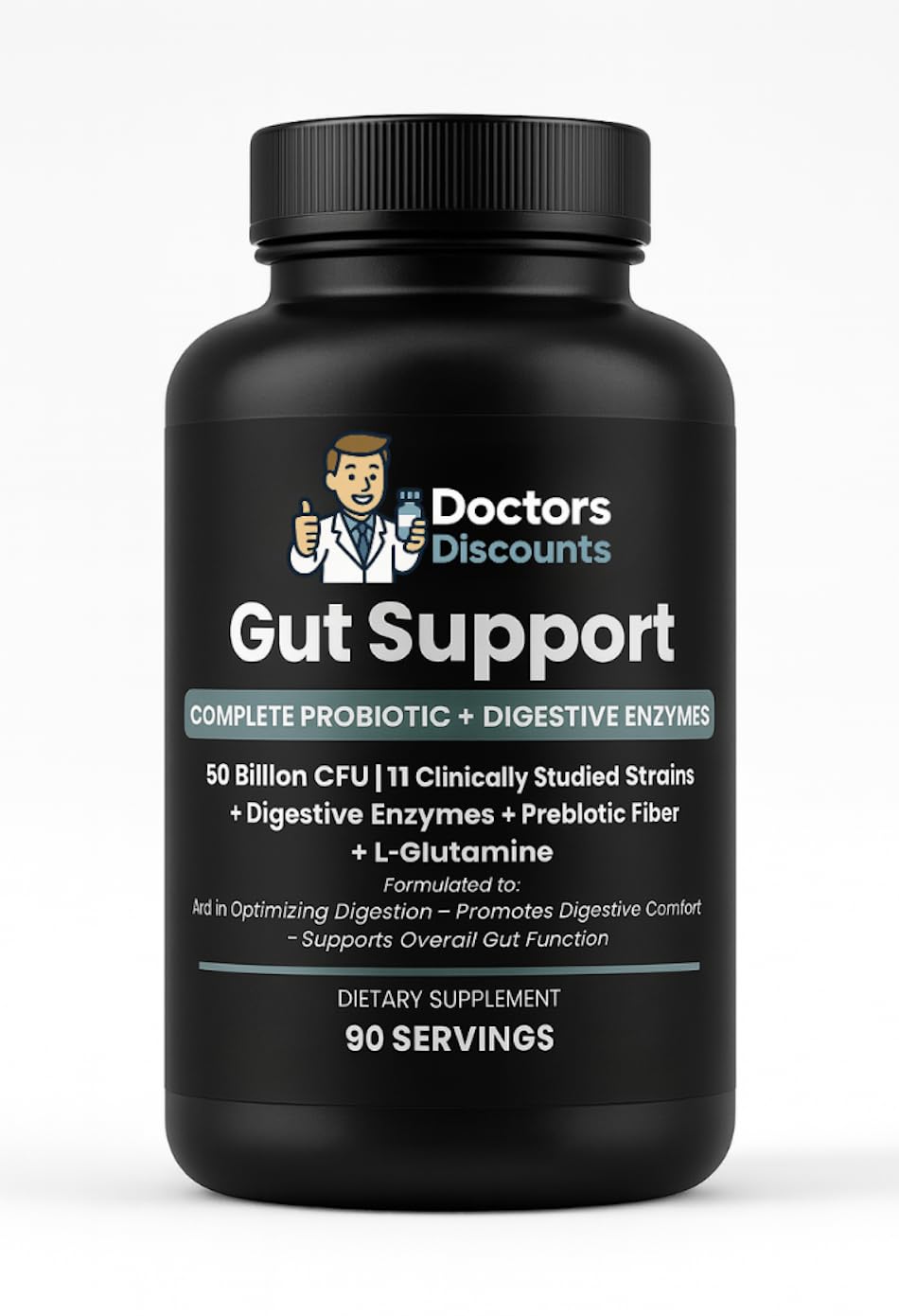 Doctors Discounts Complete Probiotic Gut Support bottle front highlighting 50B CFU for immune health