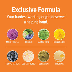 Ingredient panel highlights milk thistle, artichoke, and other botanicals.