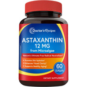 Doctor's Recipes Astaxanthin 12mg bottle highlights premium antioxidant support for daily vitality.