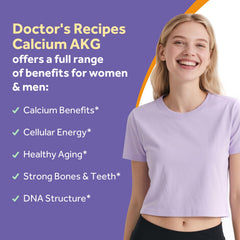 Doctor's Recipes Calcium AKG label shows vegan and non-GMO quality.