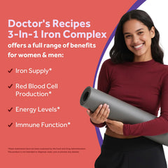 Doctor's Recipes Iron label nutrition highlights elemental iron and added vitamin C.