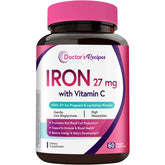 Doctor's Recipes iron supplement bottle shows gentle chelated iron for pregnancy support.