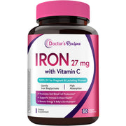 Doctor's Recipes iron supplement bottle shows gentle chelated iron for pregnancy support.