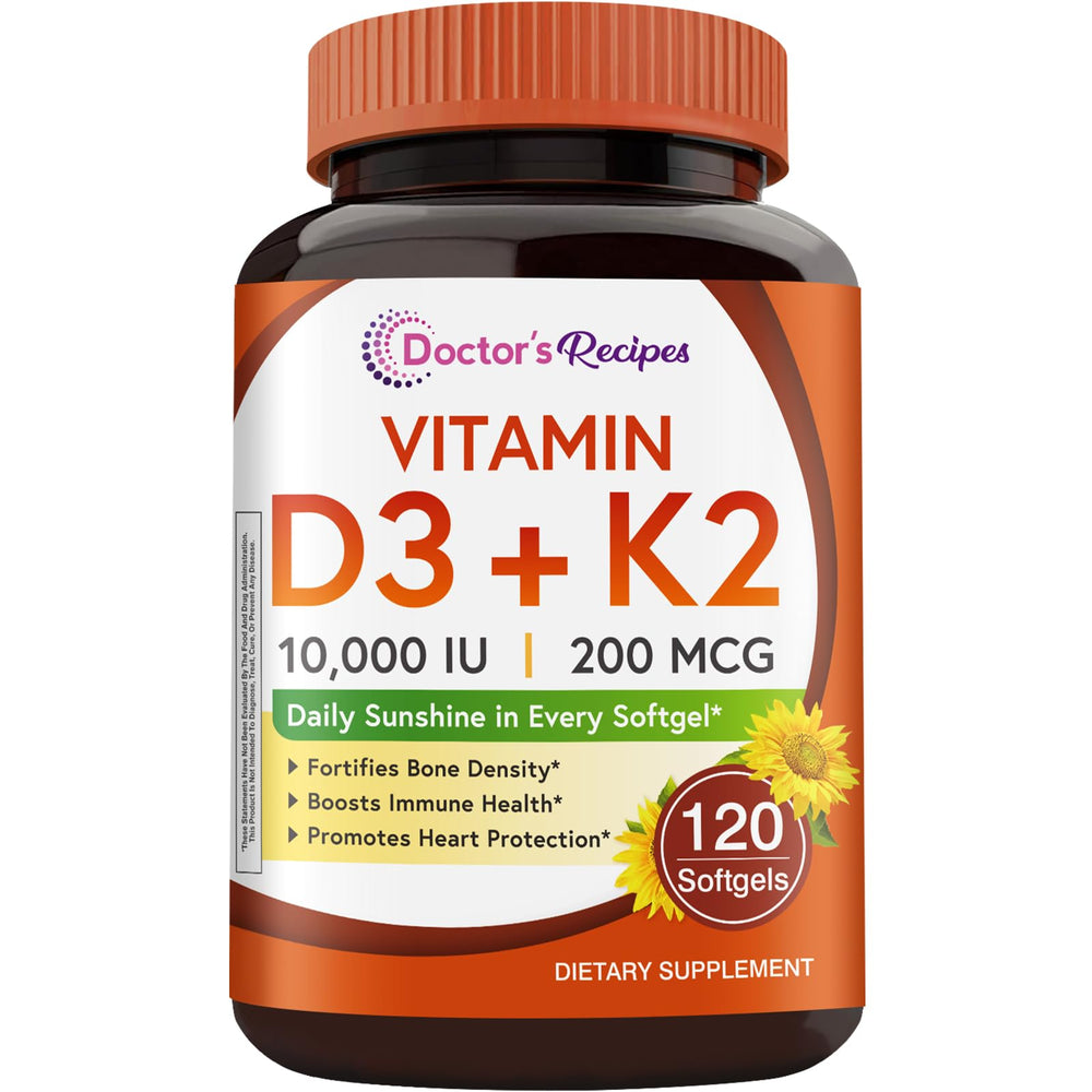 Doctor's Recipes D3 K2 softgel bottle ready for daily bone support