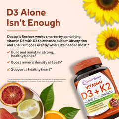 Doctor's Recipes D3 K2 label highlighting MK-7 and ingredients