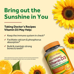 Doctor's Recipes Vitamin D3 label detail shows non-GMO and vegetarian formula.