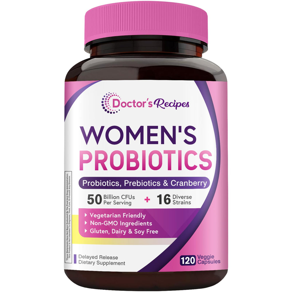 Doctor's Recipes Women's Probiotic bottle front with 50B CFU to support daily gut health