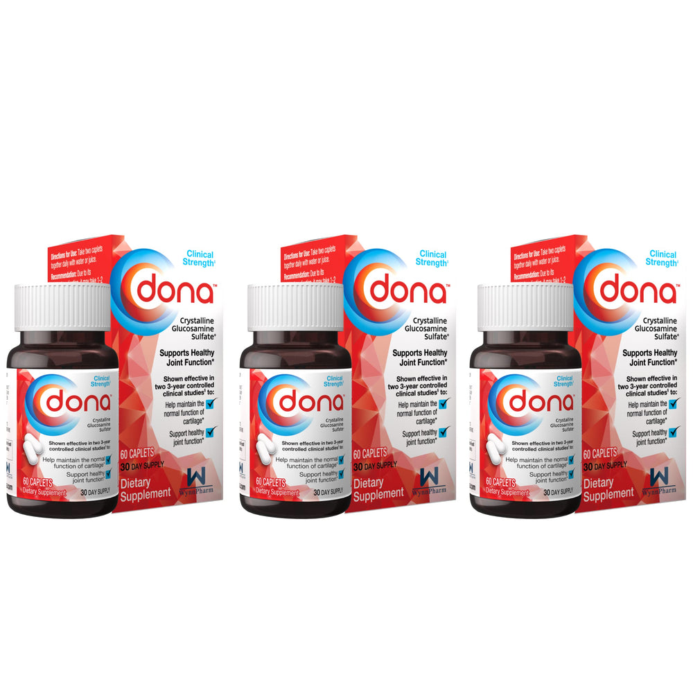 Dona Crystalline Glucosamine Sulfate bottle indicating daily joint support